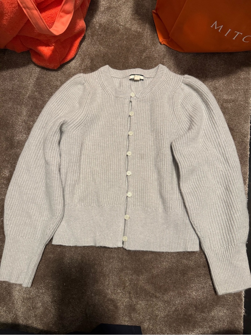 J. Crew Light Gray cashmere Ribbed Button-Front Cardigan